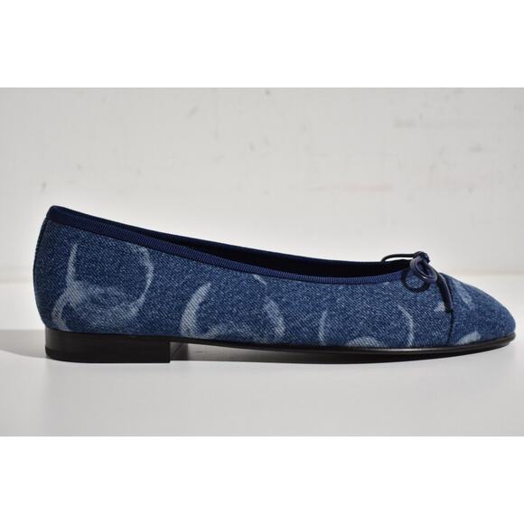 Chanel 23B Printed Denim Blue White CC Logo Bow Tie Ballet Ballerina Flat 40 - Picture 2 of 12